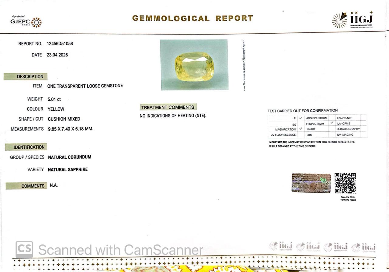 Natural Yellow Sapphire (Pukhraj) – Prosperity, Wisdom & Jupiter’s Blessing 5.01 CT