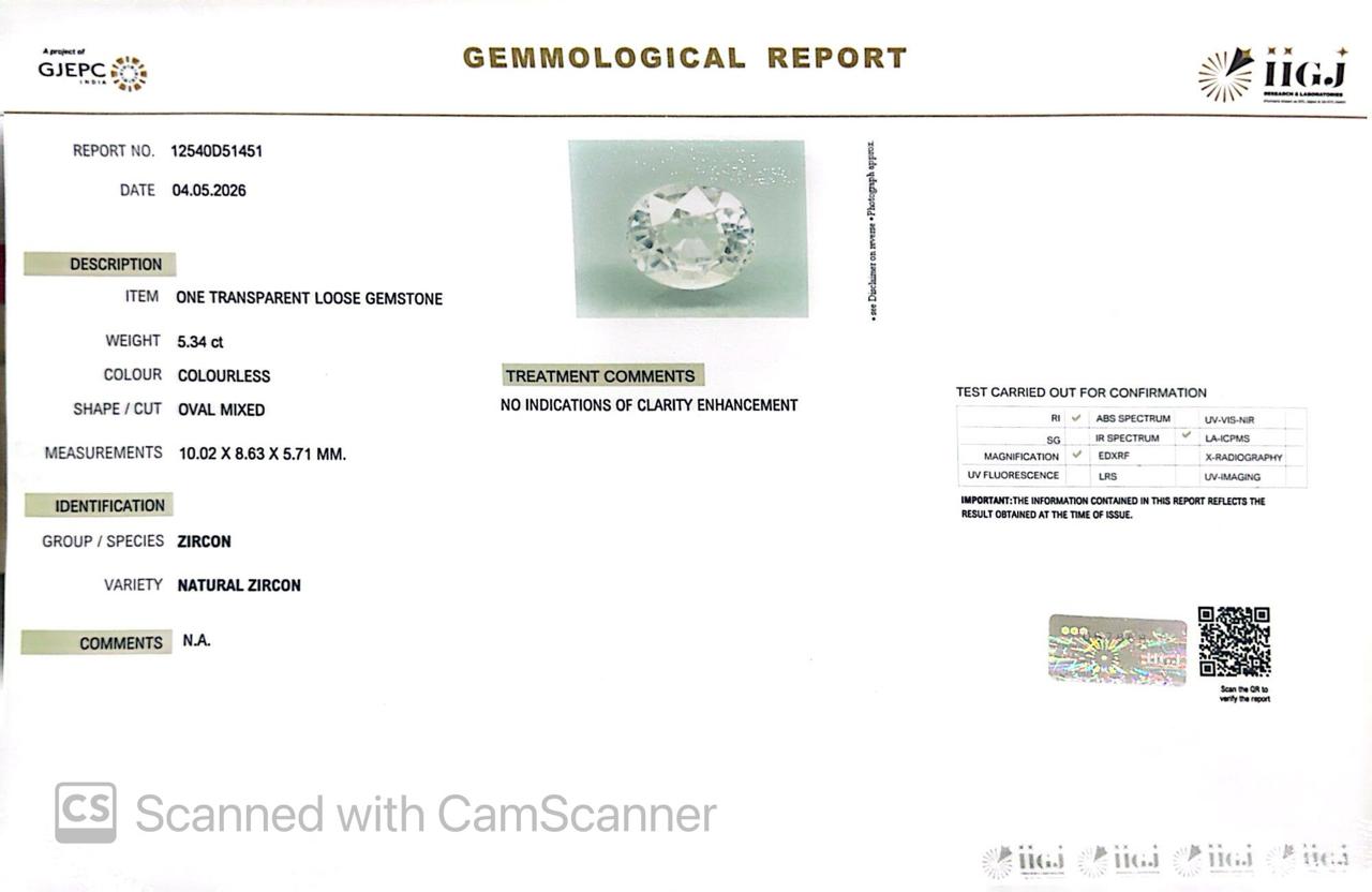 Natural Zircon – The Gemstone of Brilliance, Wisdom & Prosperity 5.34 CT