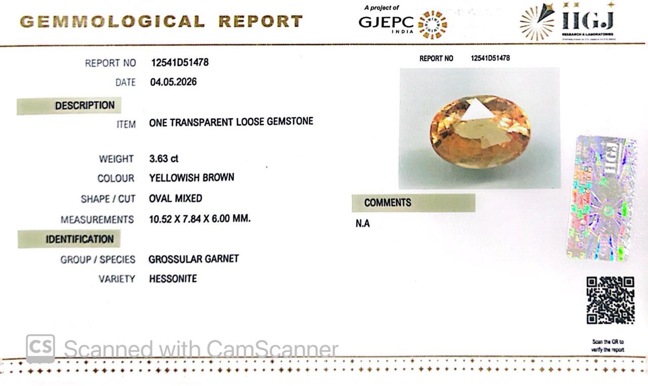 Siloni Gomed Gemstone – Natural Hessonite for Rahu Protection & Success 3.63 CT