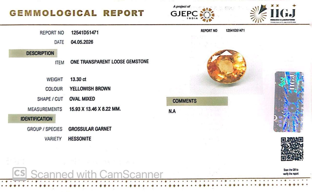 Siloni Gomed Gemstone – Natural Hessonite for Rahu Protection & Success 13.30 CT