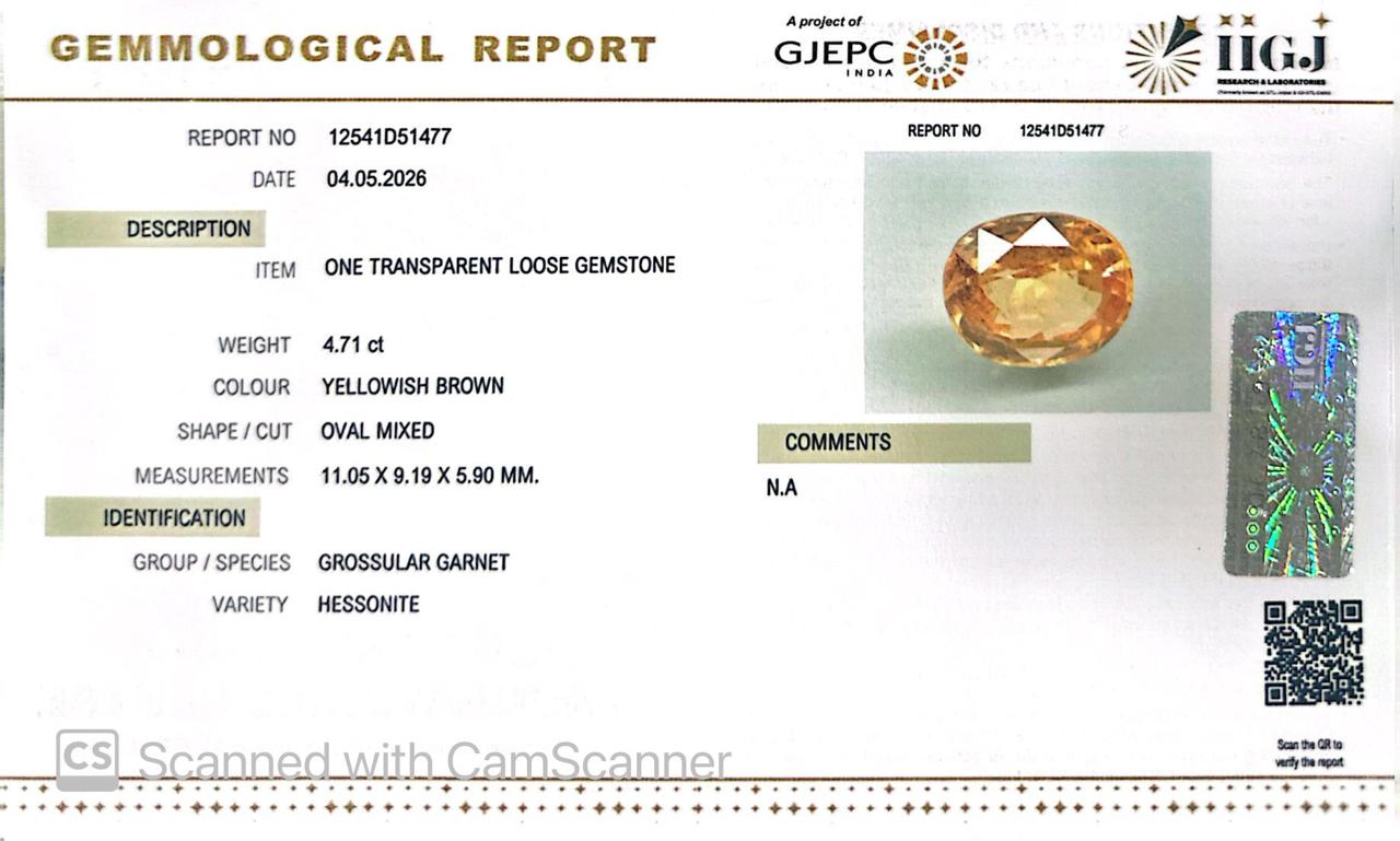 Siloni Gomed Gemstone – Natural Hessonite for Rahu Protection & Success 4.71 CT