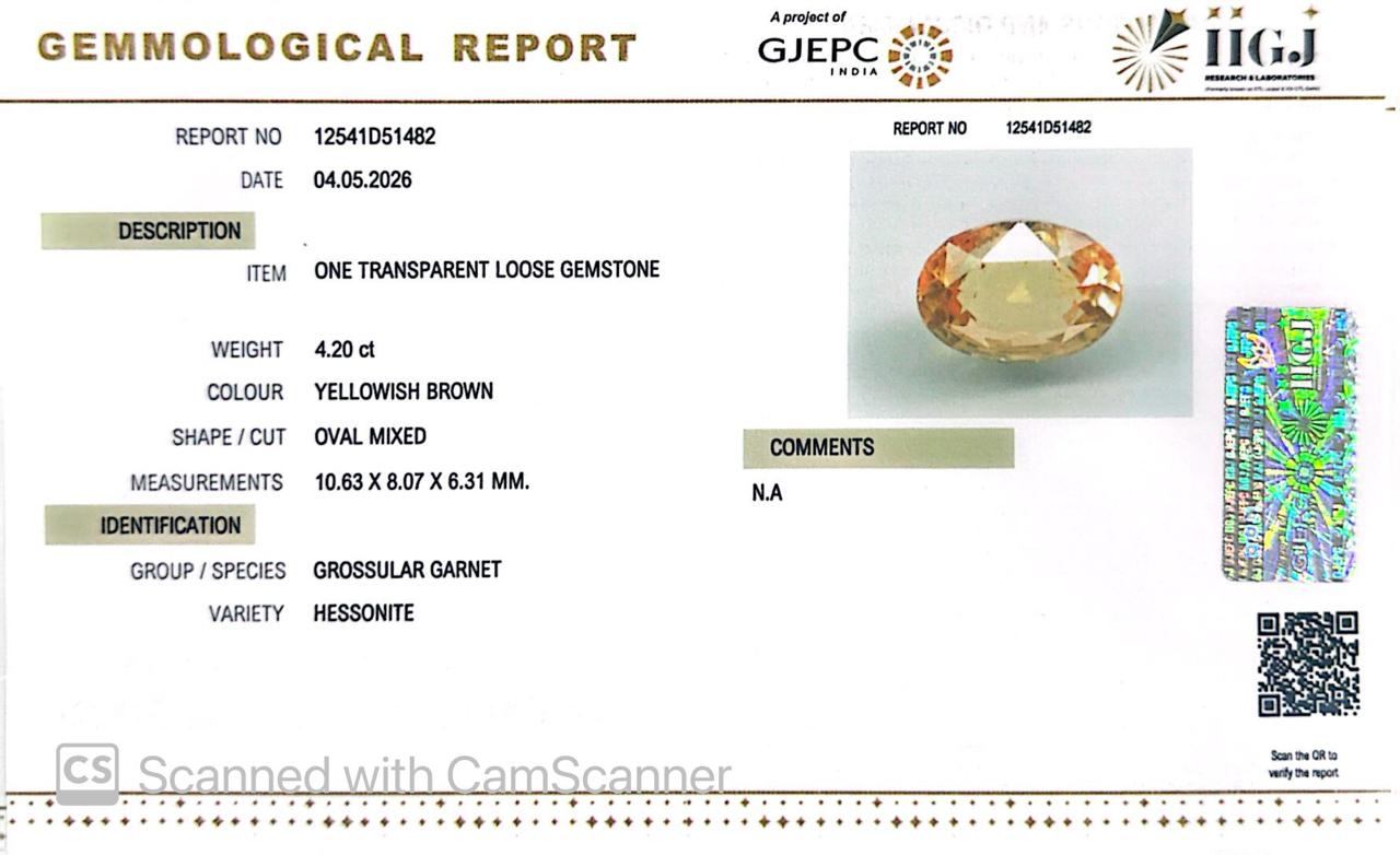 Siloni Gomed Gemstone – Natural Hessonite for Rahu Protection & Success 4.20 CT