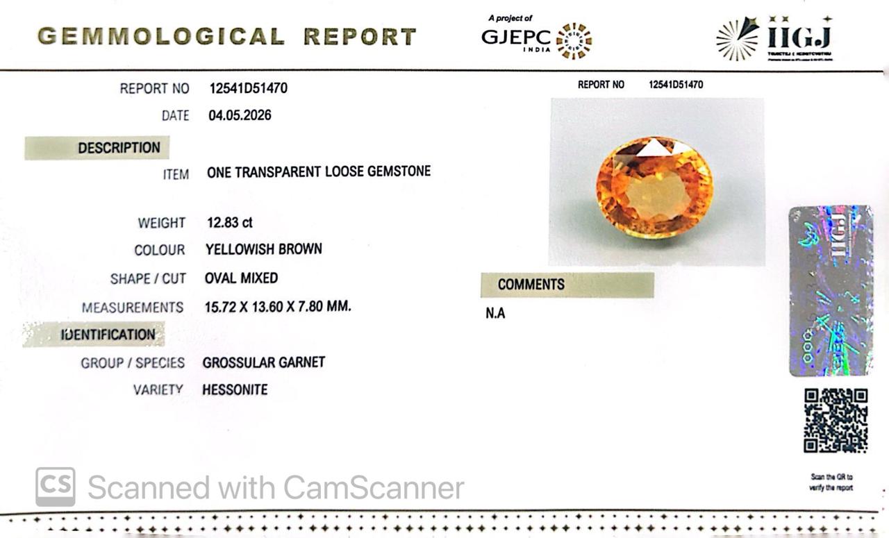Siloni Gomed Gemstone – Natural Hessonite for Rahu Protection & Success 12.83 CT