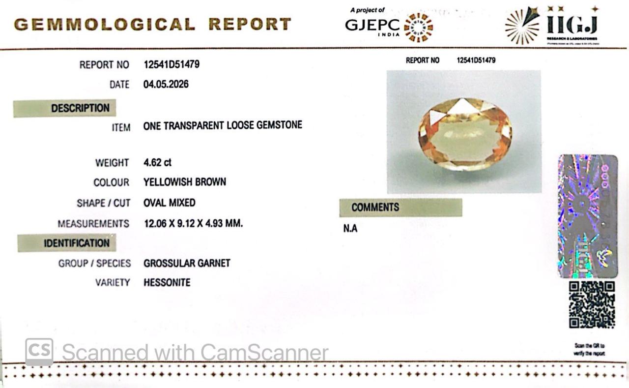 Siloni Gomed Gemstone – Natural Hessonite for Rahu Protection & Success 4.62 CT