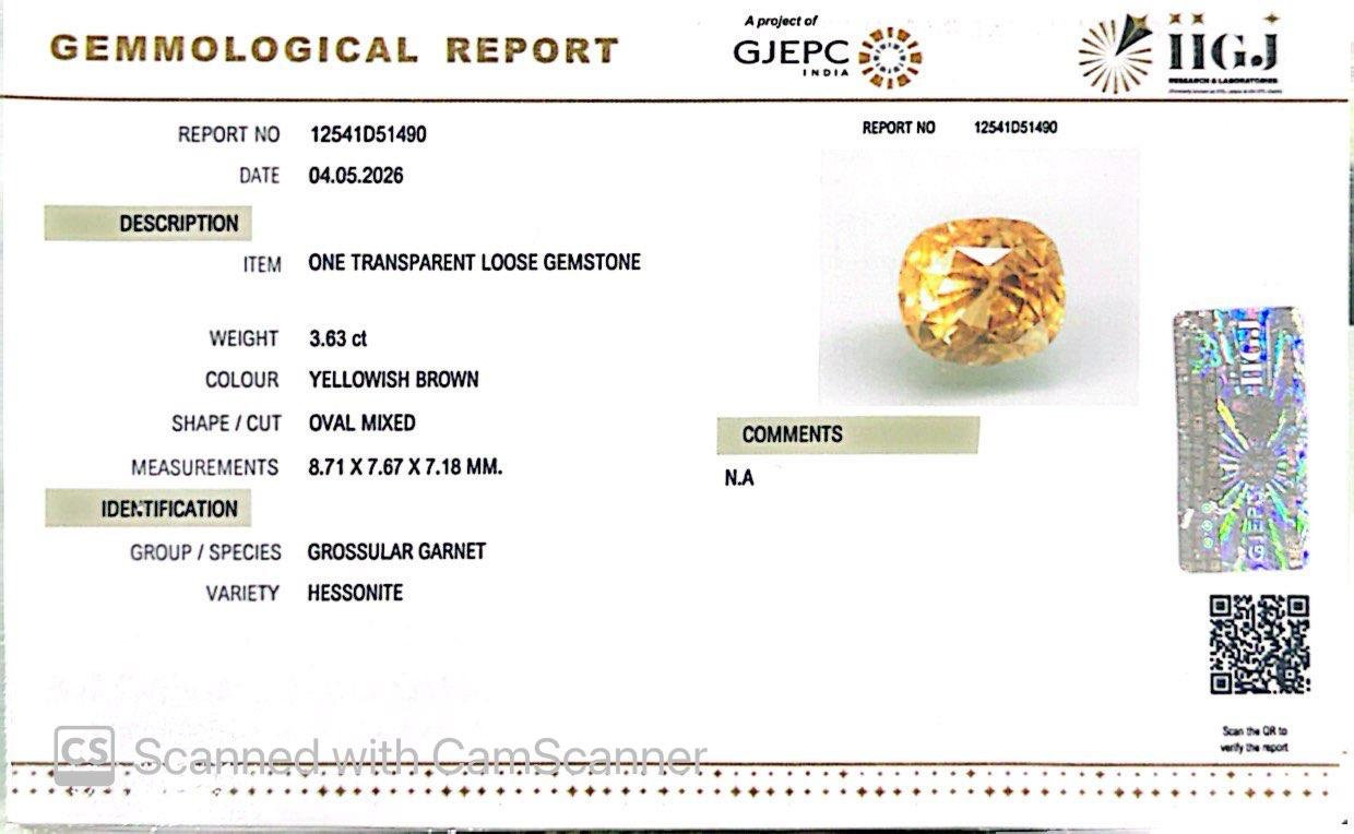 Siloni Gomed Gemstone – Natural Hessonite for Rahu Protection & Success 3.63 CT