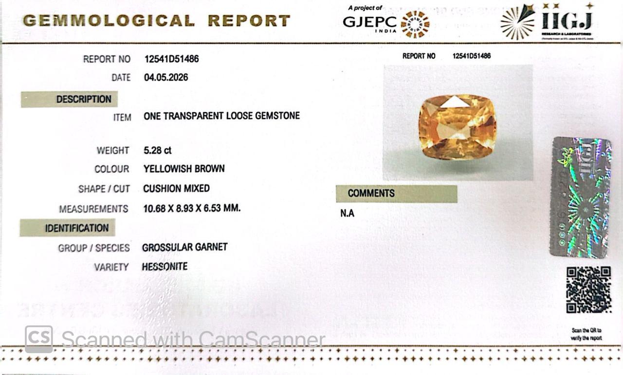 Siloni Gomed Gemstone – Natural Hessonite for Rahu Protection & Success 5.28 CT