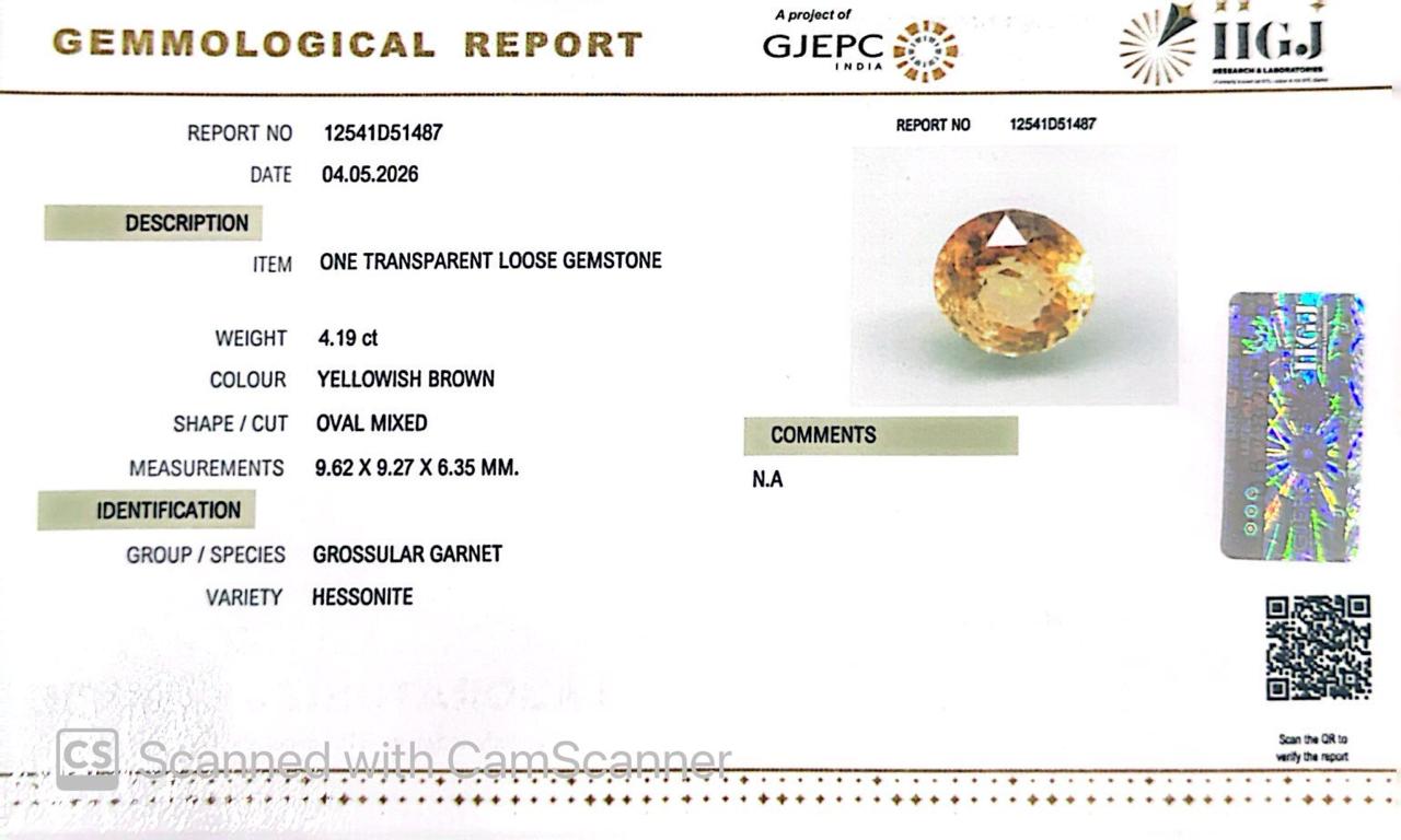 Siloni Gomed Gemstone – Natural Hessonite for Rahu Protection & Success 4.19 CT