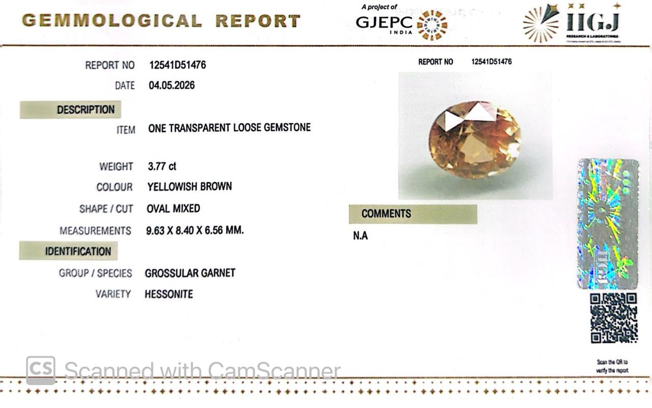 Siloni Gomed Gemstone – Natural Hessonite for Rahu Protection & Success 3.77 CT