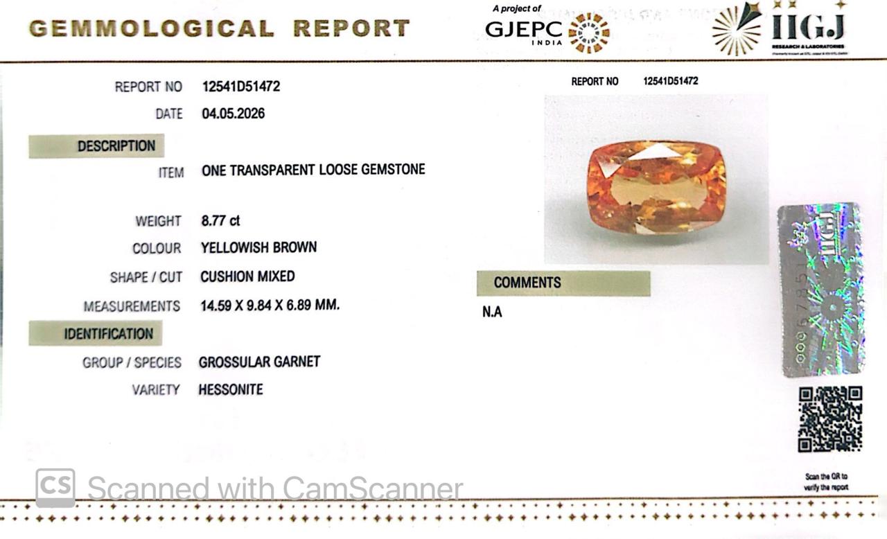 Siloni Gomed Gemstone – Natural Hessonite for Rahu Protection & Success 8.77 CT
