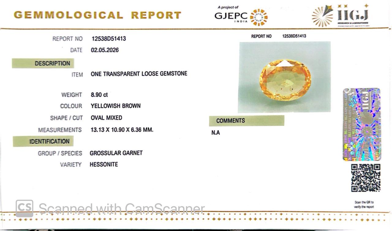 Yellow Gomed (Hessonite Garnet) – Natural Gemstone for Strength, Protection & Stability 8.90 CT