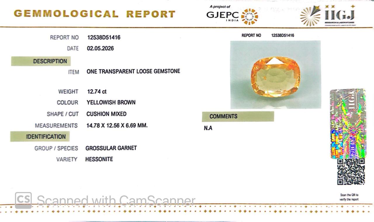 Yellow Gomed (Hessonite Garnet) – Natural Gemstone for Strength, Protection & Stability 12.74 CT