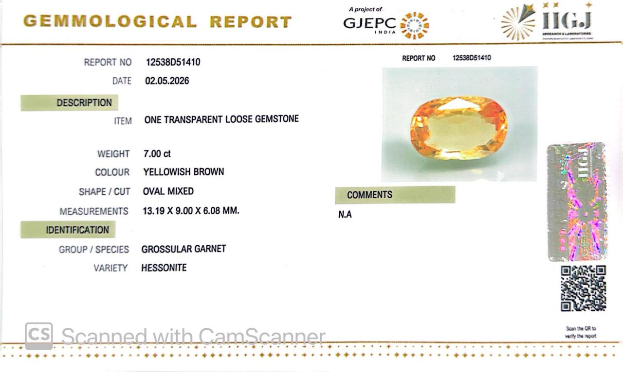 Yellow Gomed (Hessonite Garnet) – Natural Gemstone for Strength, Protection & Stability 7.00 CT