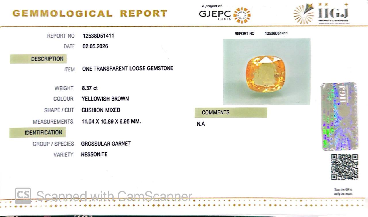 Yellow Gomed (Hessonite Garnet) – Natural Gemstone for Strength, Protection & Stability 8.37 CT