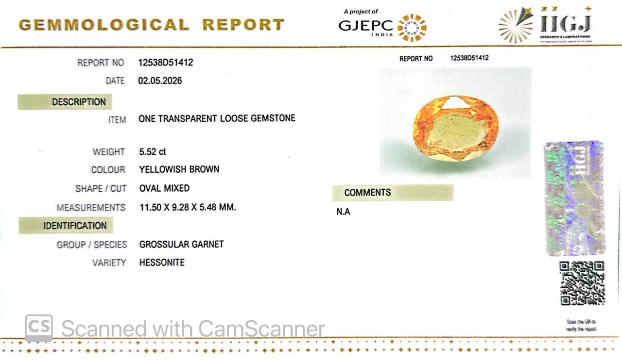 Yellow Gomed (Hessonite Garnet) – Natural Gemstone for Strength, Protection & Stability 5.52 CT