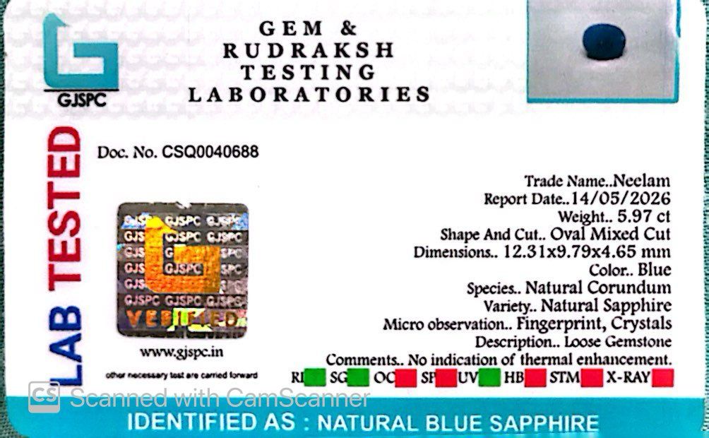 Indian Blue Sapphire Gemstones – Power, Protection & Planetary Precision 5.97 CT
