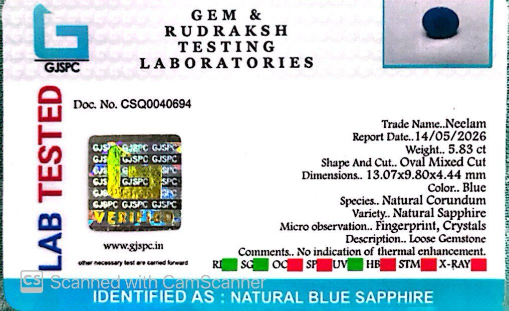 Indian Blue Sapphire Gemstones – Power, Protection & Planetary Precision 5.83 CT