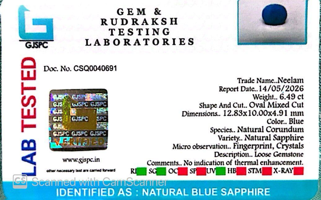Indian Blue Sapphire Gemstones – Power, Protection & Planetary Precision 6.49 CT