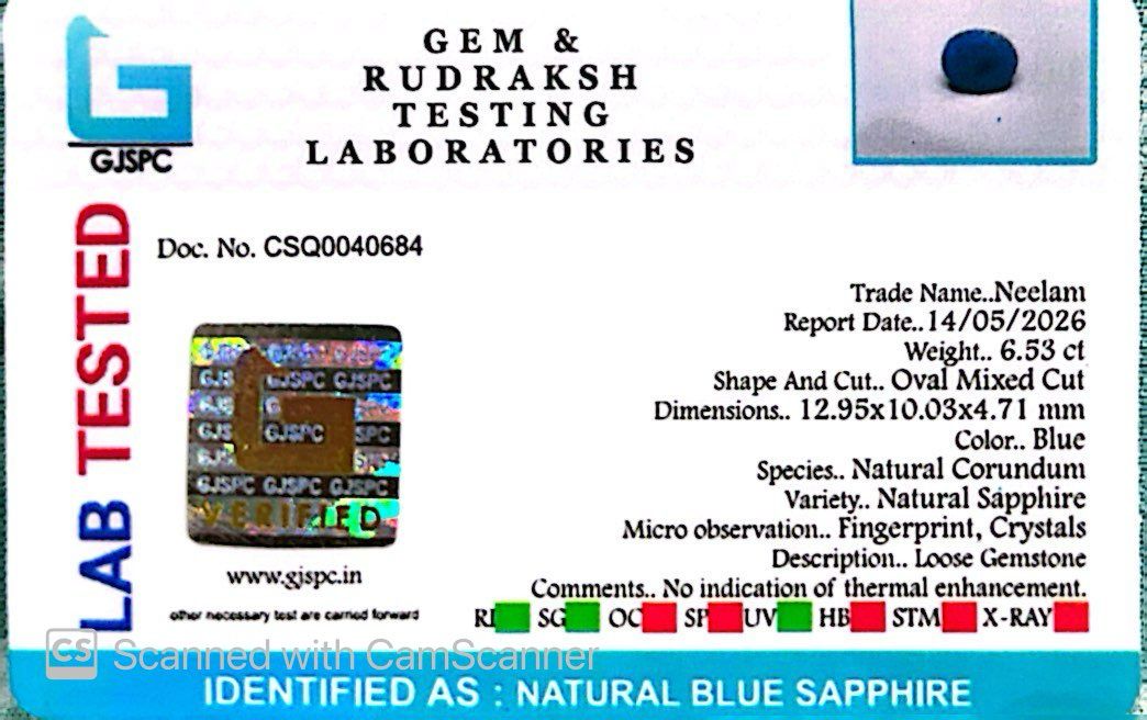 Indian Blue Sapphire Gemstones – Power, Protection & Planetary Precision 6.53 CT