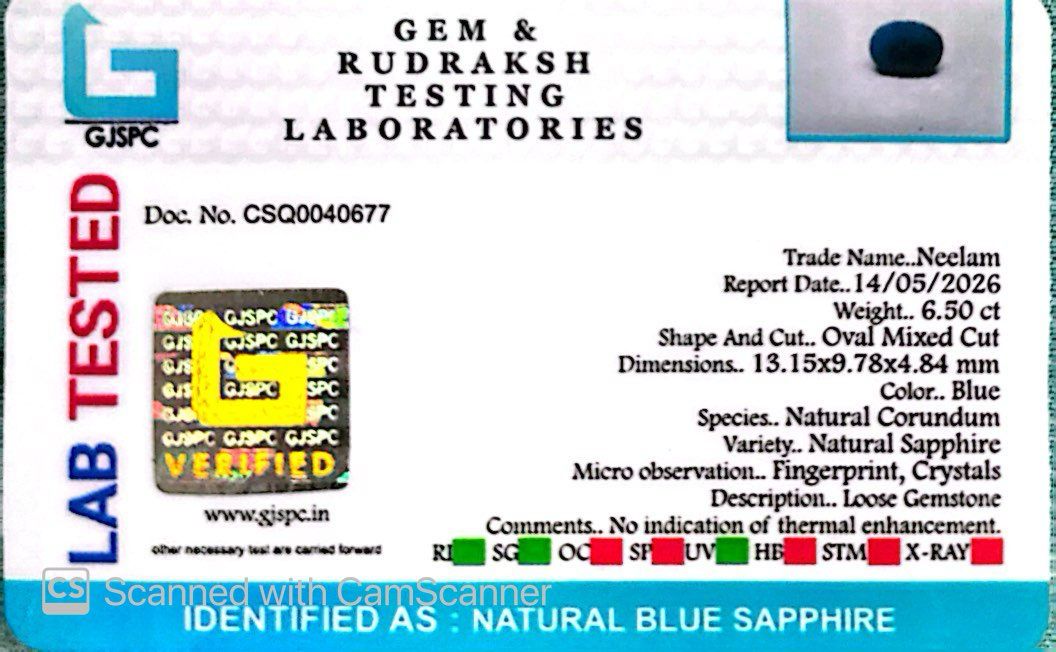 Indian Blue Sapphire Gemstones – Power, Protection & Planetary Precision 6.50 CT