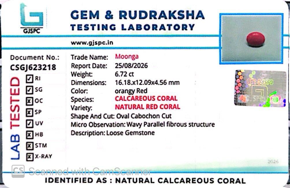 Red Natural Japanese Coral 6.72 CT – Certified Gemstone