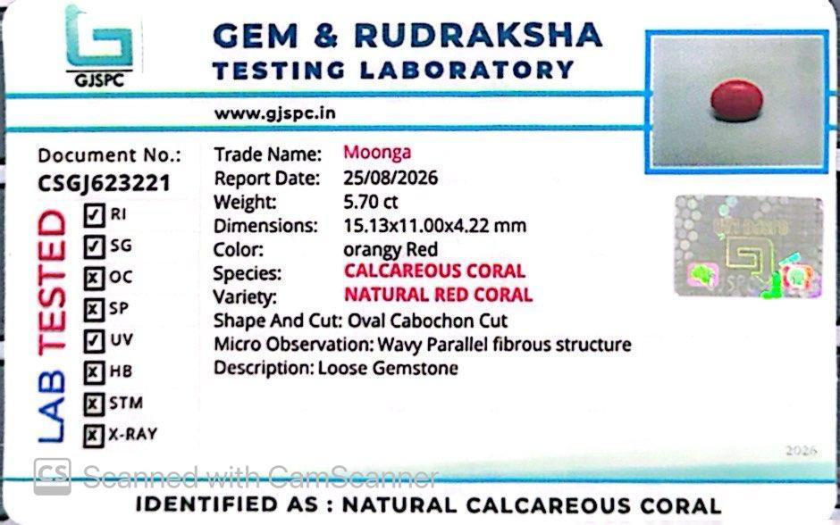 Red Natural Japanese Coral 5.70 CT – Certified Gemstone