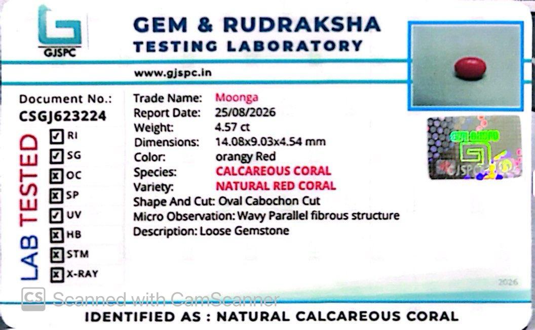 Red Natural Japanese Coral 4.57  CT – Certified Gemstone