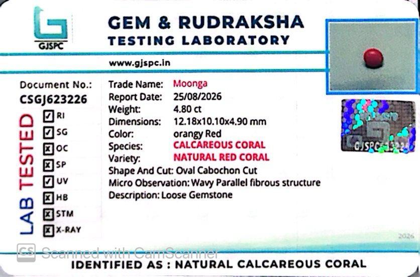 Red Natural Japanese Coral 4.80 CT – Certified Gemstone