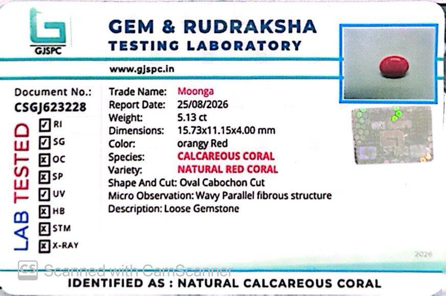 Red Natural Japanese Coral 5.13 CT – Certified Gemstone