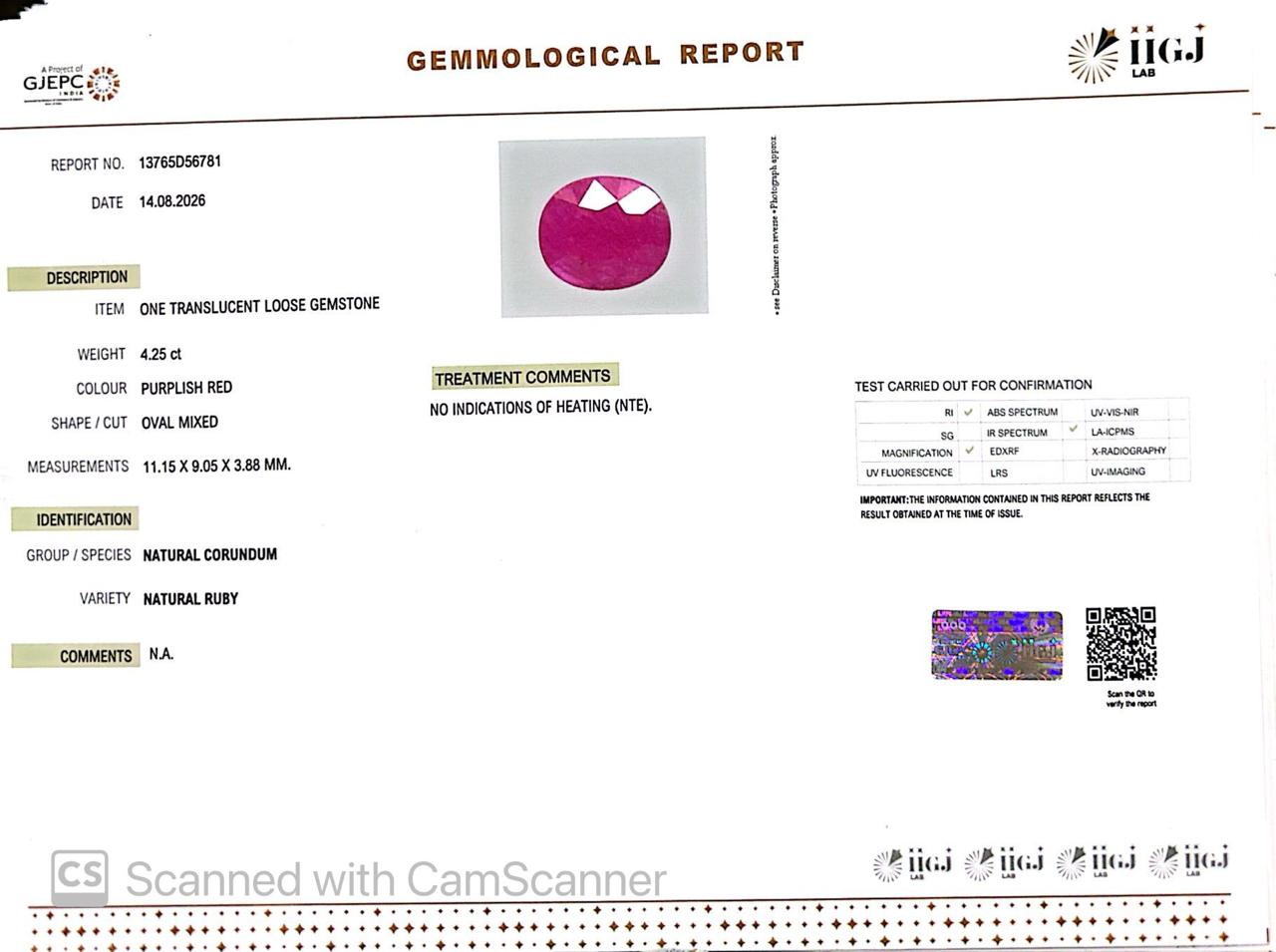 Natural Mozambique Ruby 4.25 Ct Certified