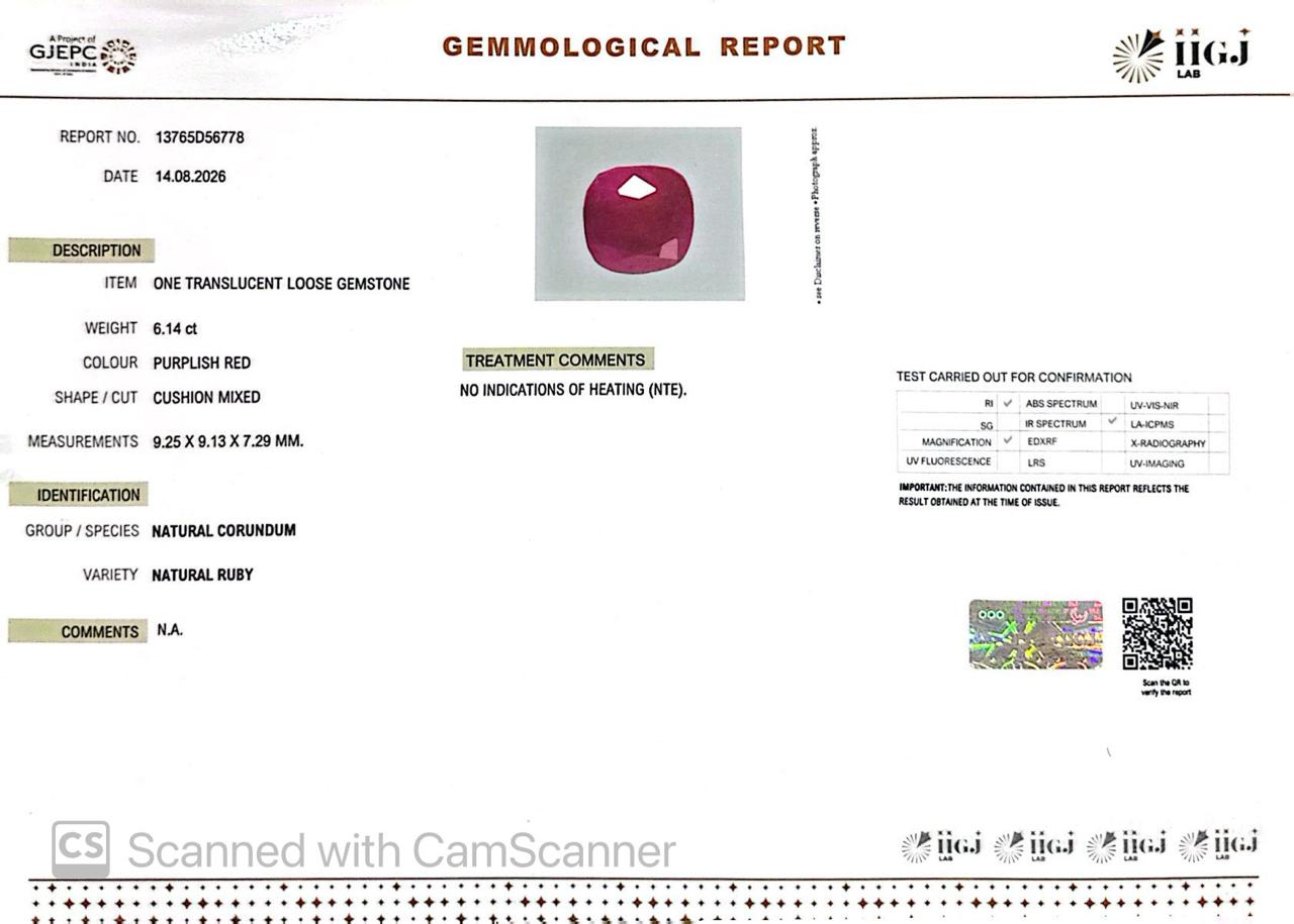 Natural Mozambique Ruby 6.14 Ct Certified
