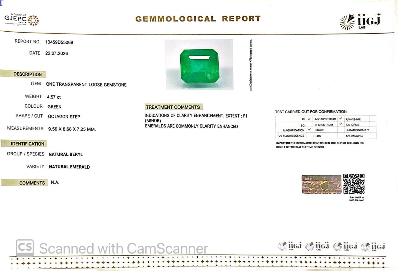 Natural Emerald (Panna) 4.57 CT – Certified Premium Gemstone