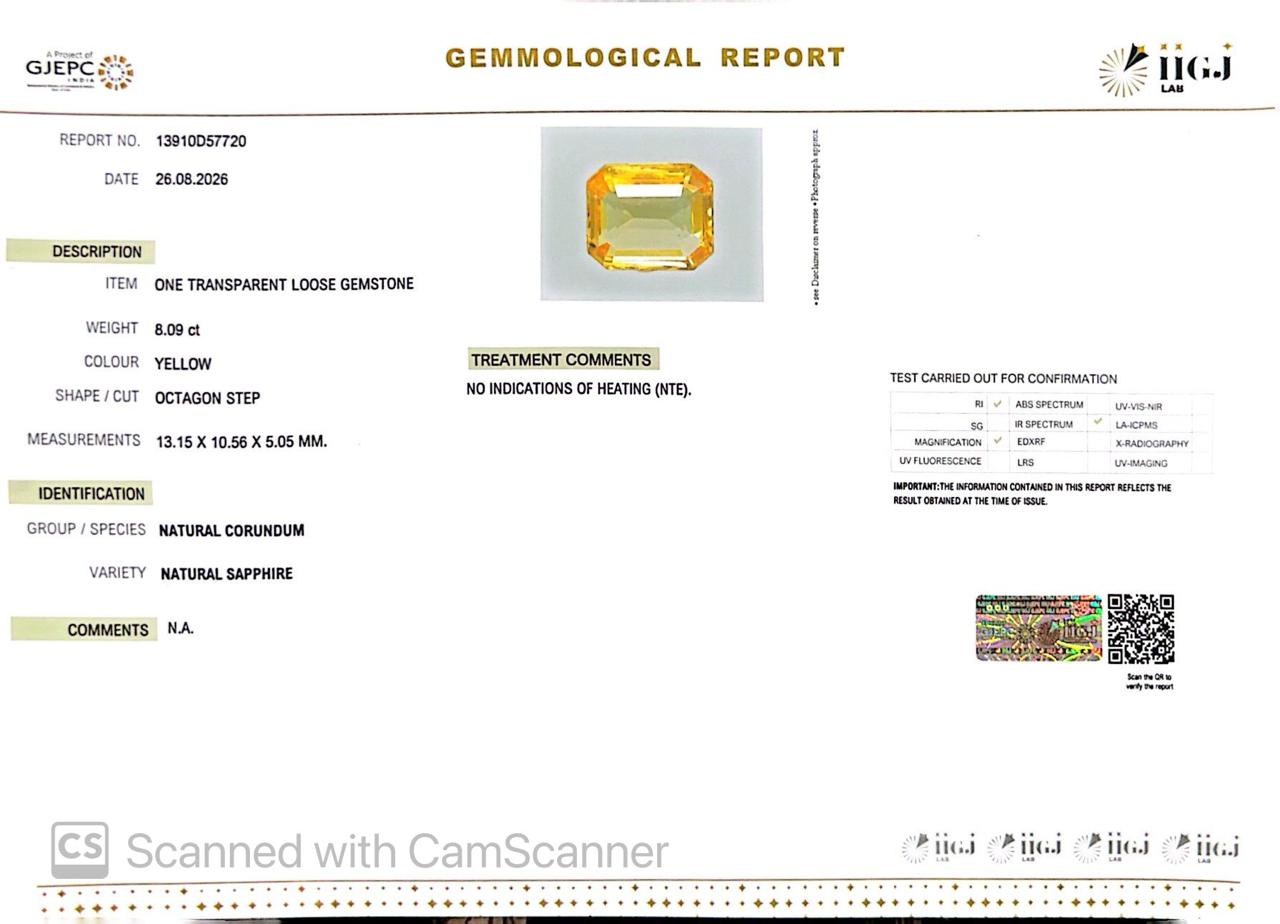 Natural Yellow Sapphire (Pukhraj) 8.09 CT - Certified