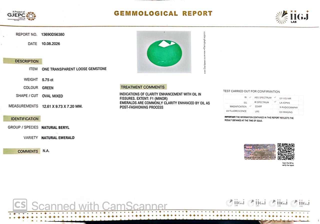 Natural Emerald (Panna) 5.75 Ct – Certified Premium Gemstone