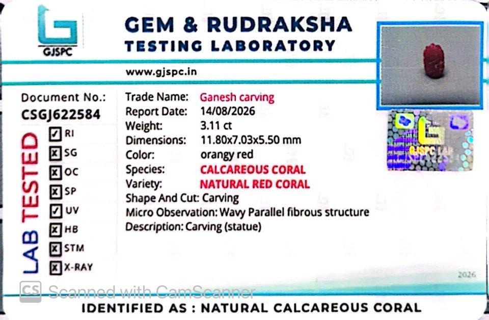 Natural Coral Ganesh 3.11 CT – Certified Gemstone