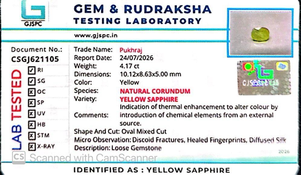 Natural Yellow Sapphire (Thailand) – Prosperity, Wisdom & Jupiter’s Blessing 4.17 CT