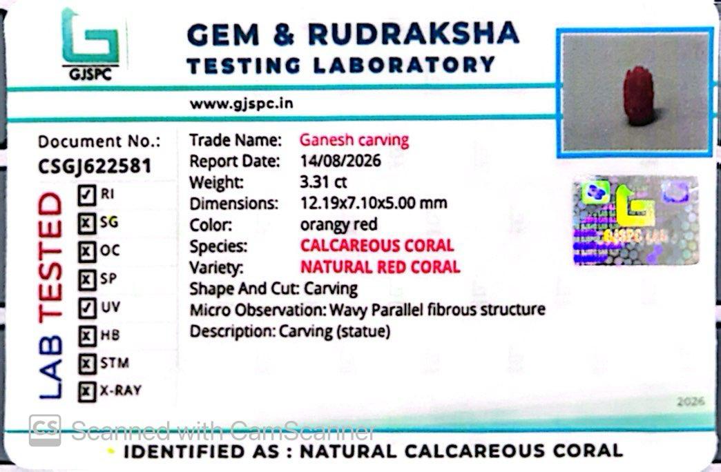 Coral Ganesh 3.31 CT – Certified Gemstone