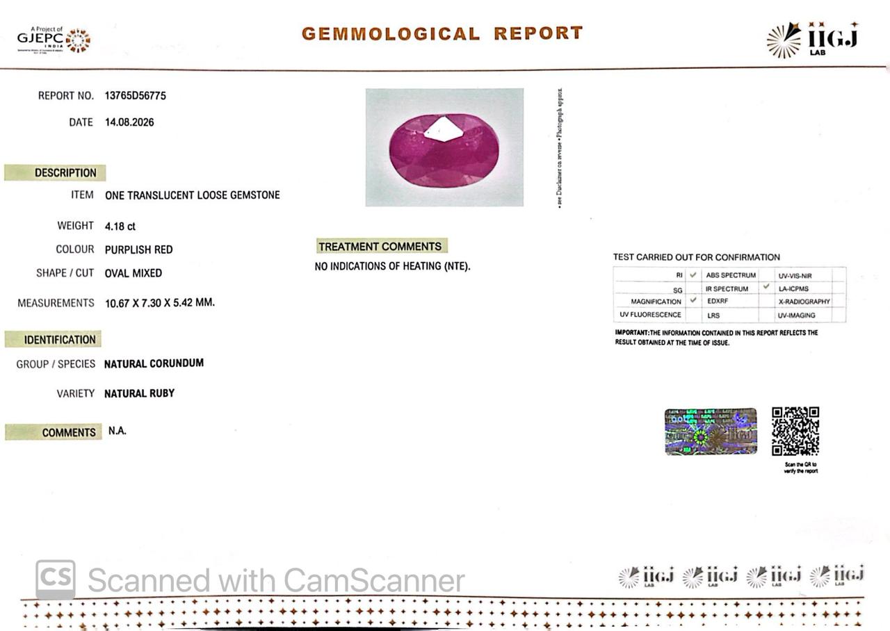 Natural Mozambique Ruby 4.18 Ct Certified