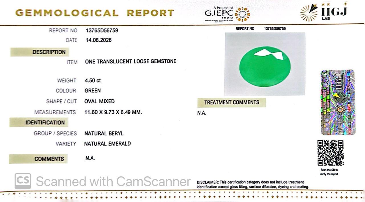 Natural Emerald (Panna) 4.50 Ct – Certified Premium Gemstone