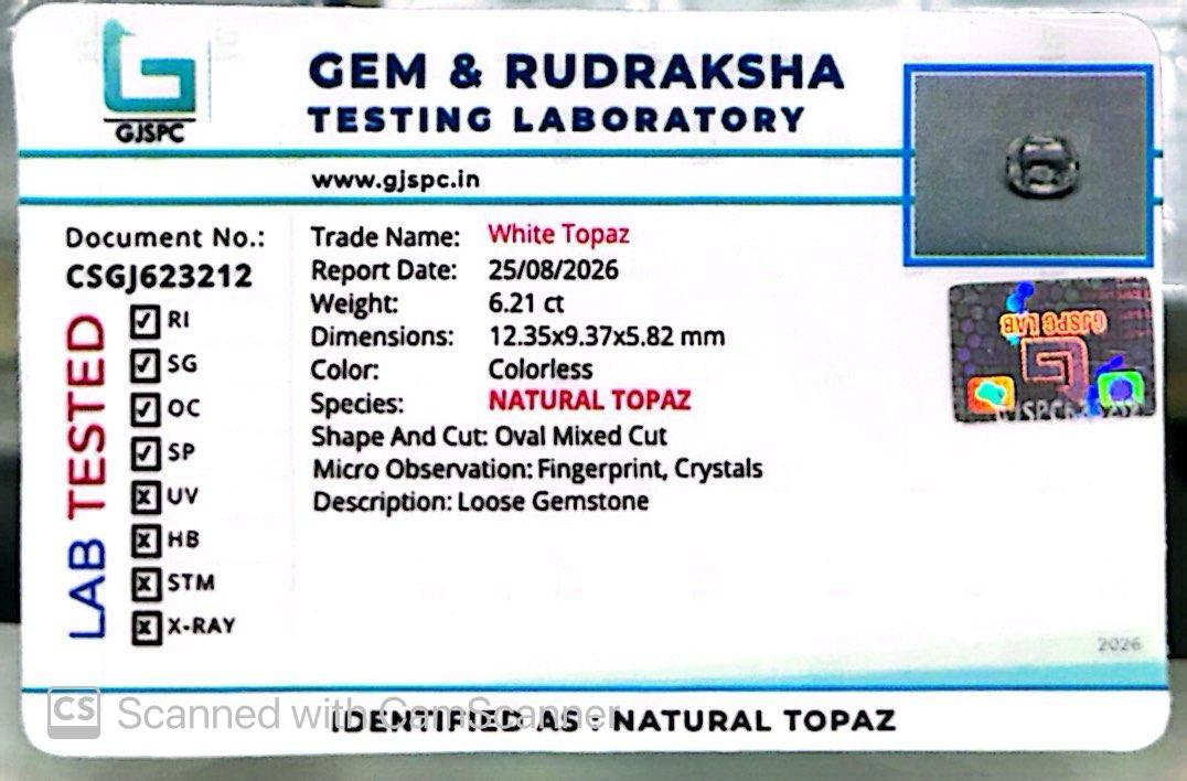 Natural White Topaz 6.21 Ct – Certified Gemstone