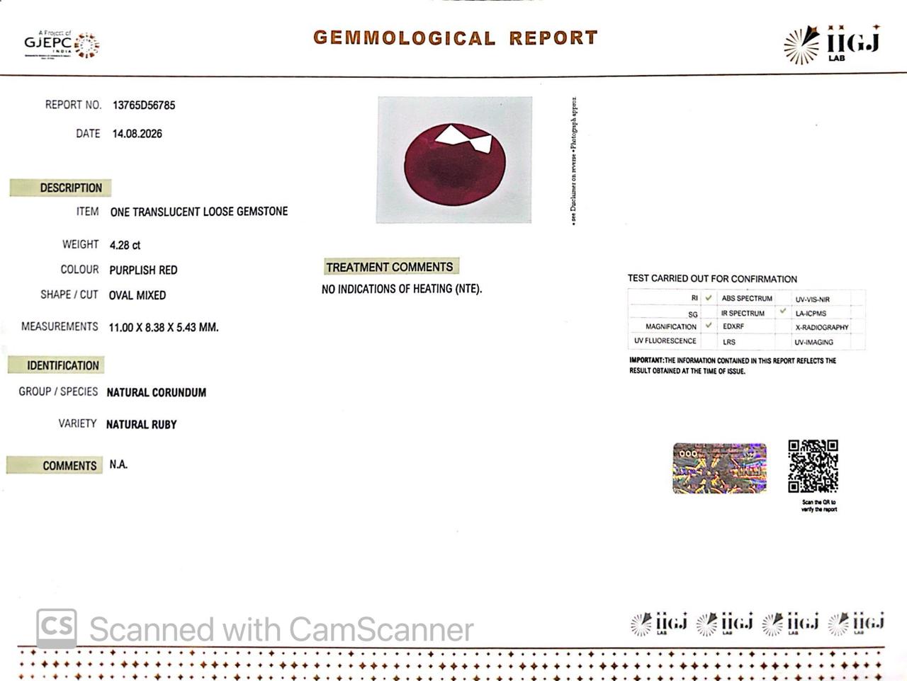 Natural Mozambique Ruby 4.28 Ct Certified