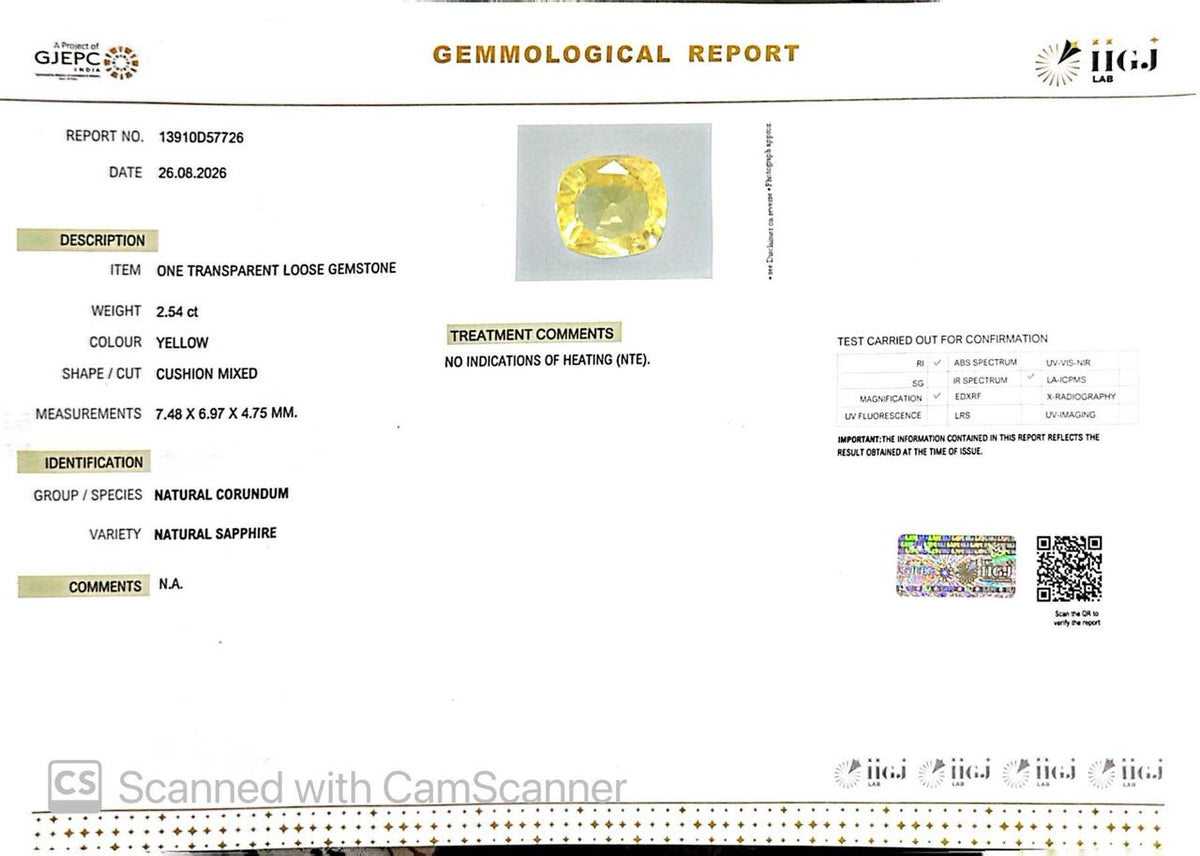 Natural Yellow Sapphire (Pukhraj) 2.54 CT - Certified