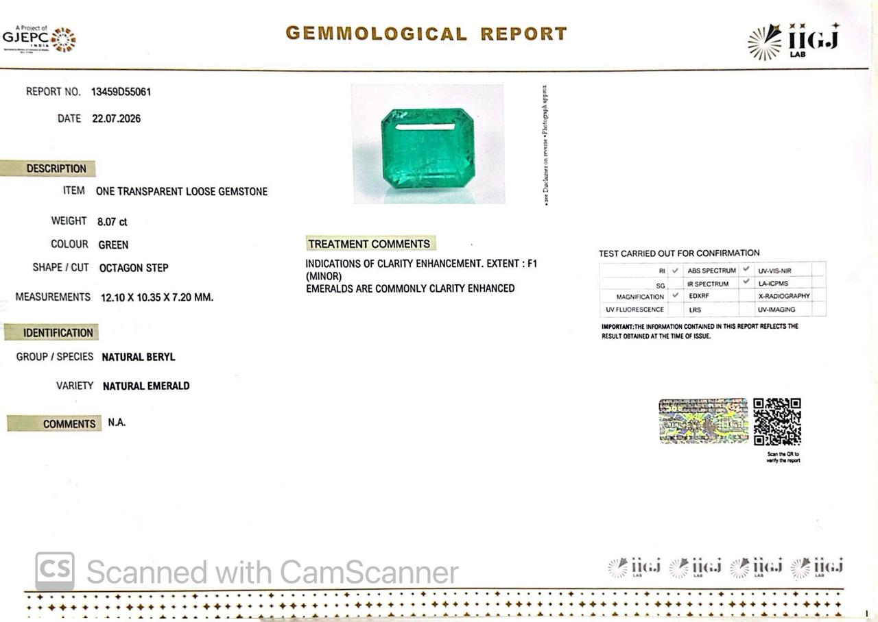 Natural Emerald (Panna) 8.07 CT – Certified Premium Gemstone