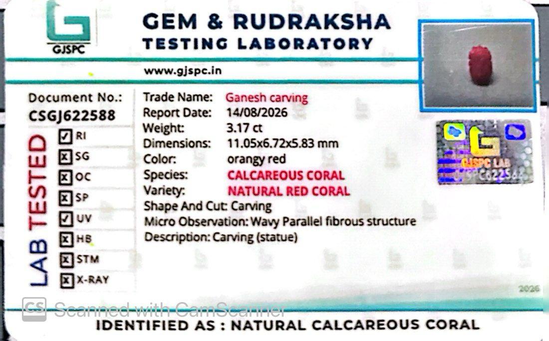 Coral Ganesh 3.17 CT – Certified Gemstone