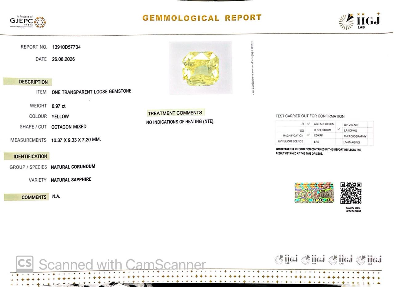 Natural Yellow Sapphire (Pukhraj) 6.97 CT - Certified