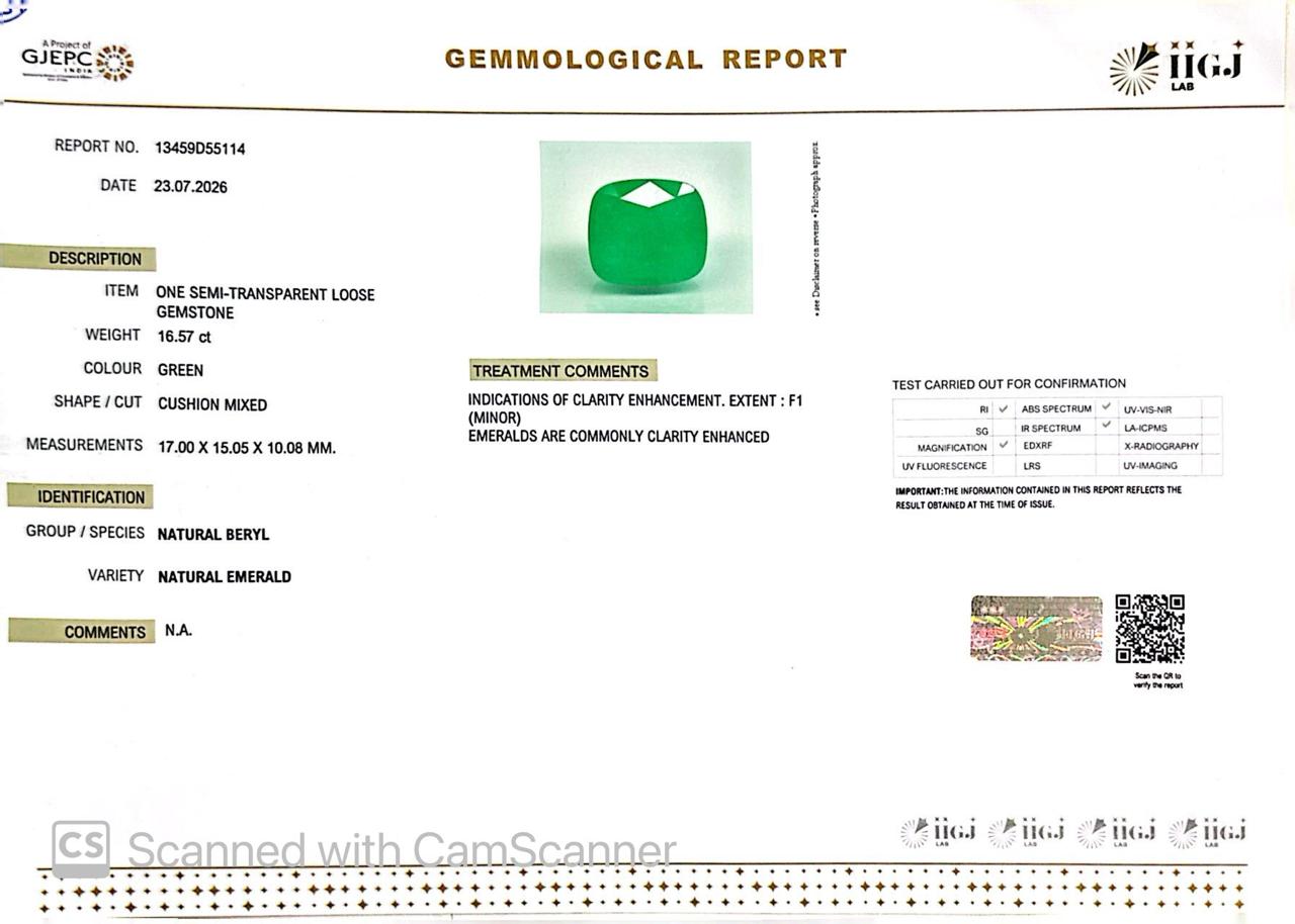 Natural Emerald (Panna) 16.57 CT – Certified Premium Gemstone