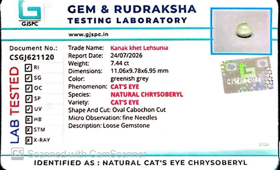 Natural Cat’s Eye Gemstone (Lehsunia) – Protection, Intuition & Ketu’s Power 7.44 CT