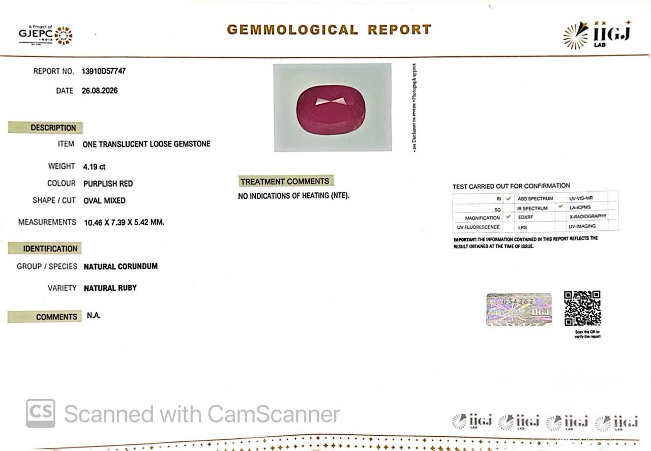 Natural Mozambique Ruby 4.19 Ct Certified