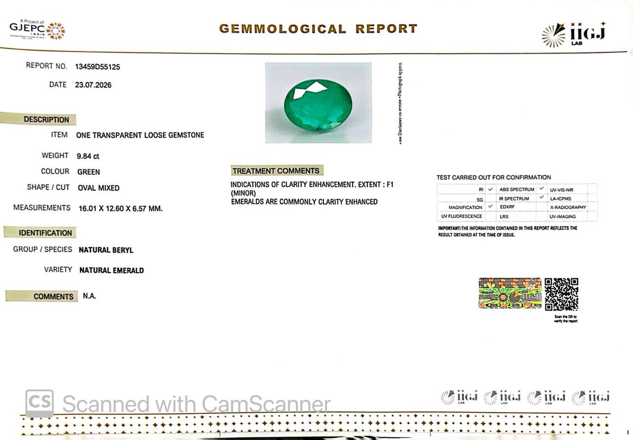 Natural Emerald (Panna) 9.84 CT – Certified Premium Gemstone