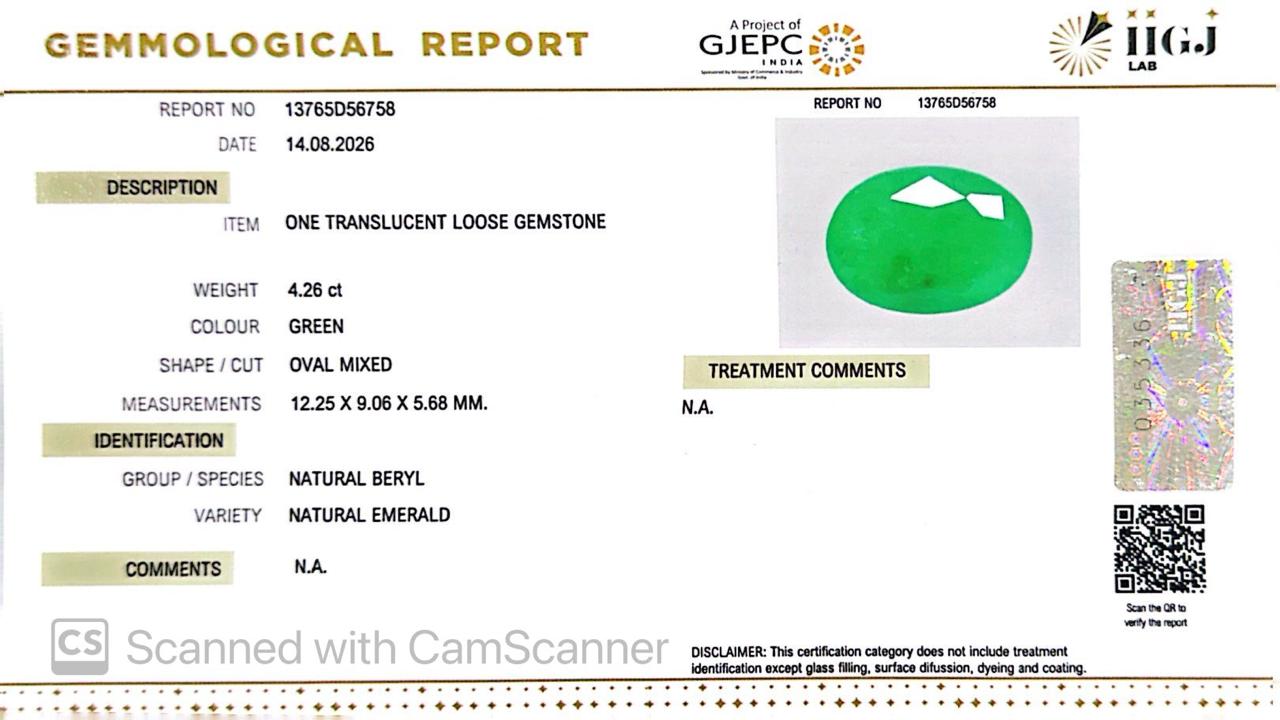 Natural Emerald (Panna) 4.26 Ct – Certified Premium Gemstone