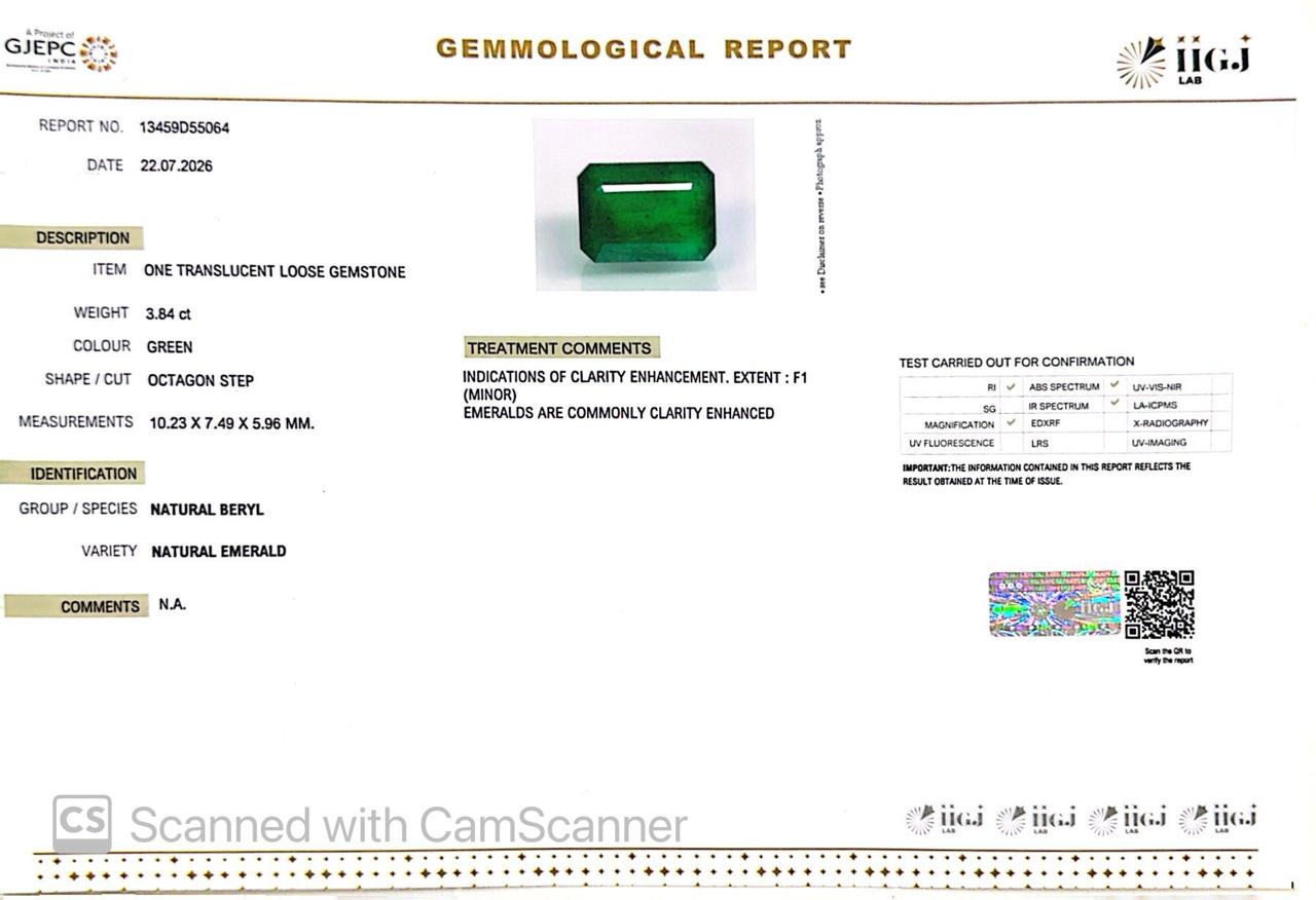 Natural Emerald (Panna) 3.84 CT – Certified Premium Gemstone